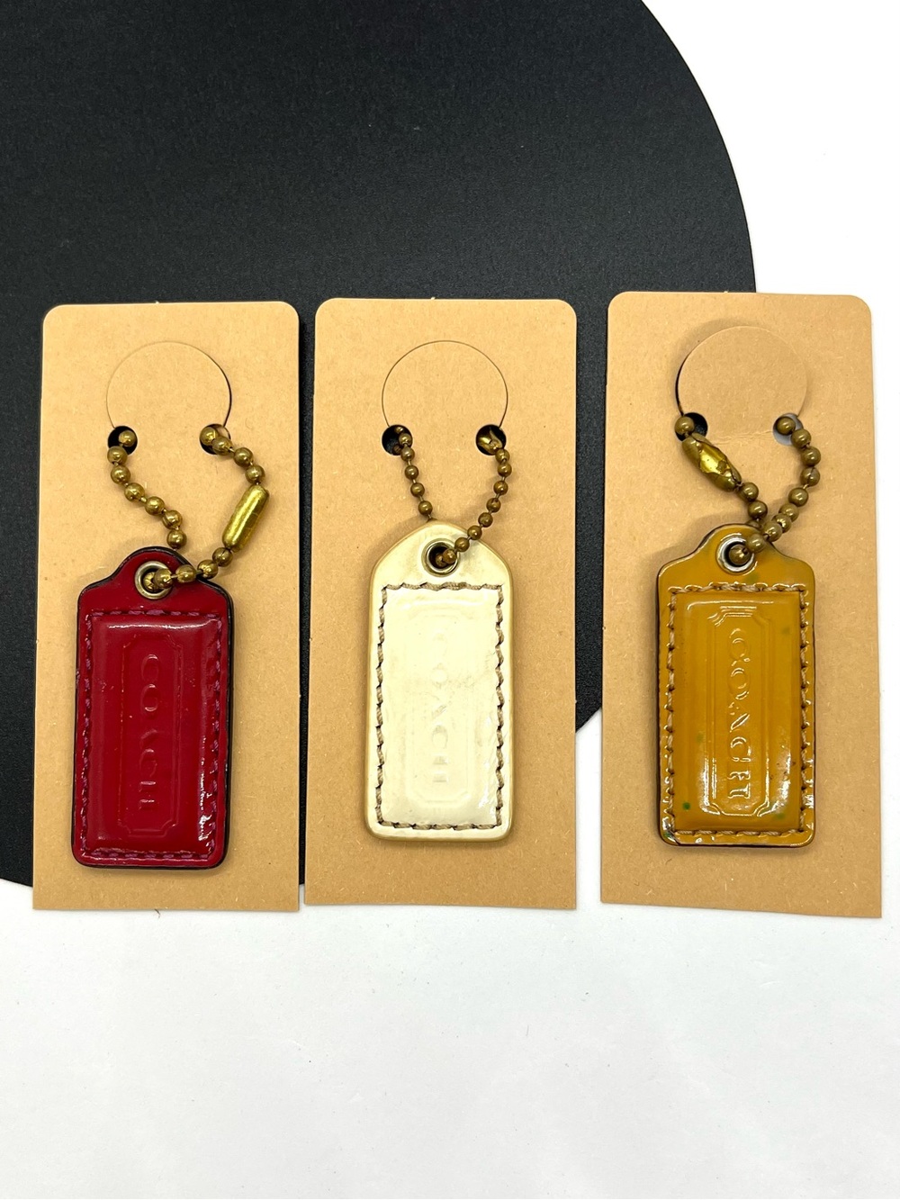 Authentic Coach Leather Hang Tag Lot of 3 Red Cream Mustard Replacement